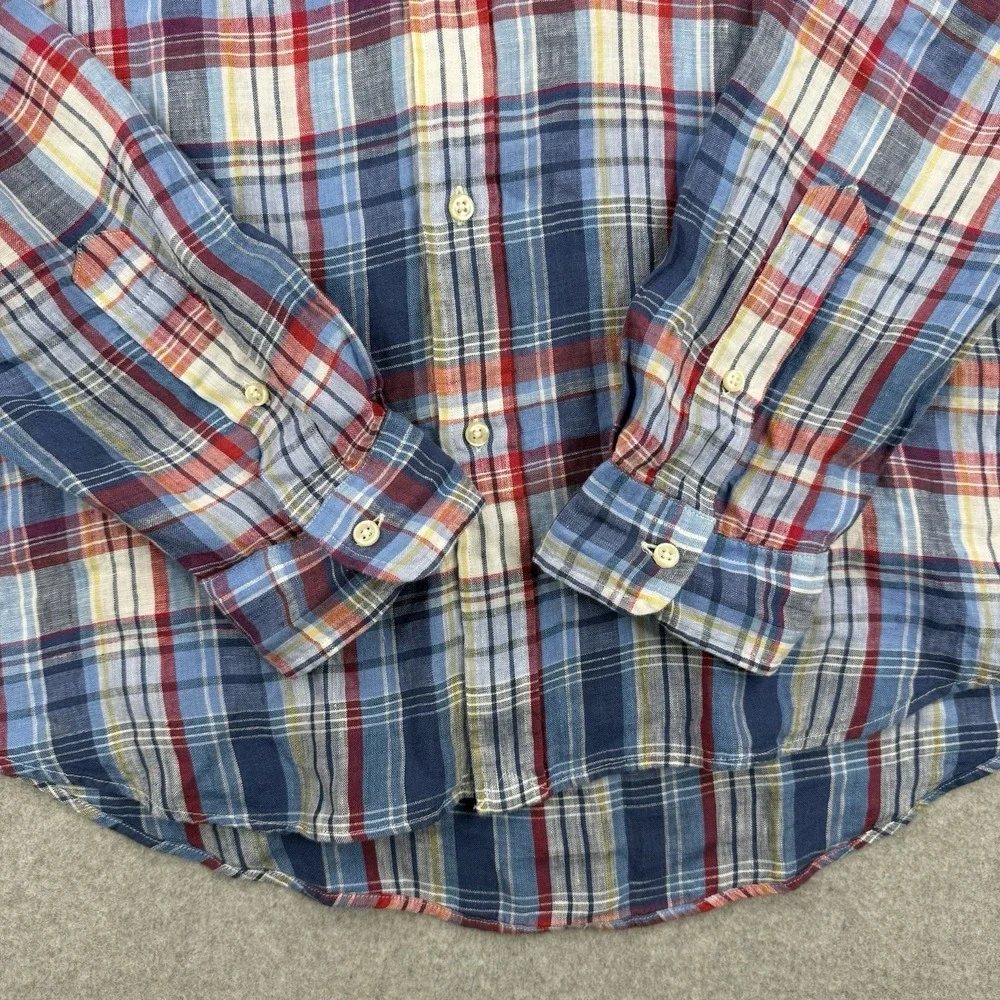Polo Ralph Lauren Shirt Mens XL Blue Plaid Linen Preppy Button Down Long‎ Sleeve